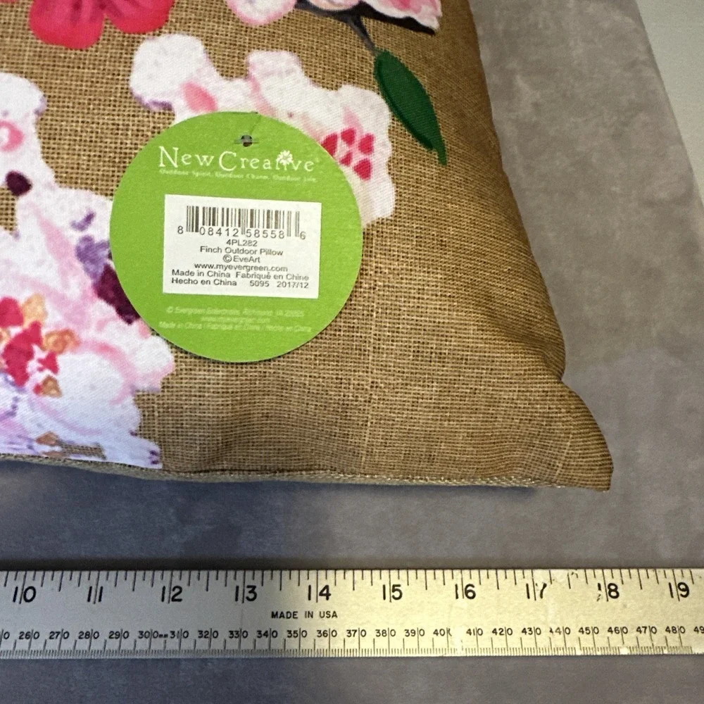 Yellow Finch‎ Embroidered  Indoor Outdoor Pillow Crochet Flowers 17 x 17